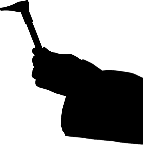 Transparent silhouette of doctor's hand holding otoscope