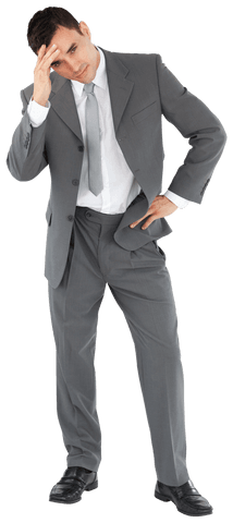 Caucasian Businessman Holding Head on Transparent Background