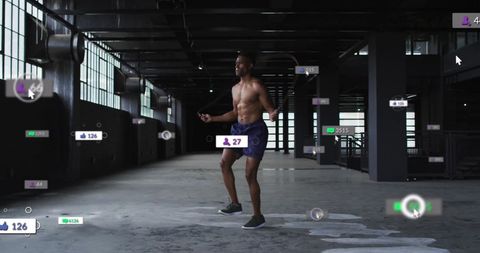Man Exercising with Digital Social Media Overlays in Industrial Setting - Download Free Stock Images Pikwizard.com