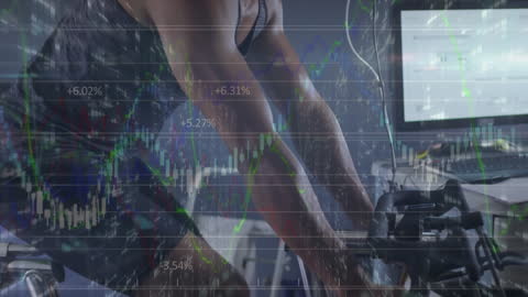 Fitness Enthusiast Biking with Data Overlay