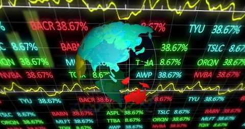Globe over financial data background with stock exchange graphs