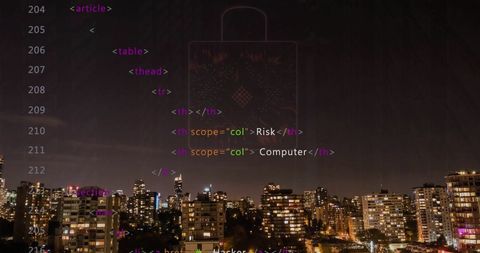Cityscape With Overlay of Coding Elements and Data Security - Download Free Stock Images Pikwizard.com
