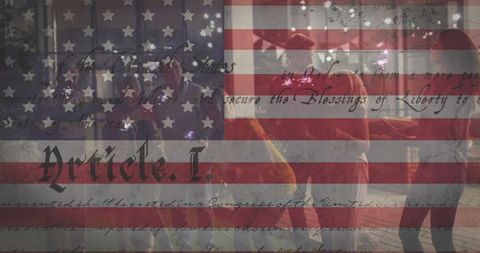 Patriotic Celebration with American Flag and Festivities