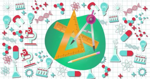 Geometric Tools Overlaid on Vibrant Science Elements in Educational Theme - Download Free Stock Images Pikwizard.com