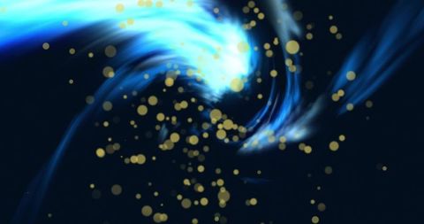 Swirling turquoise vortex curling into deep navy with cyan light trails and gold bokeh