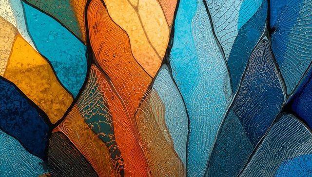 Close-Up of Stained Glass Art with Vibrant Textured Segments
