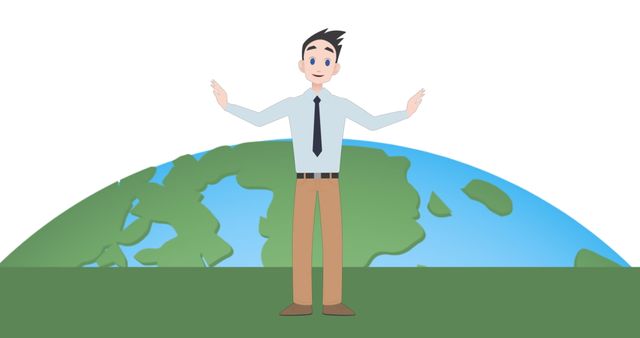 Caucasian Businessman Presenting Ideas with Globe Background - Download Free Stock Images Pikwizard.com