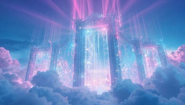 Ethereal gates in celestial dream-like skyscape