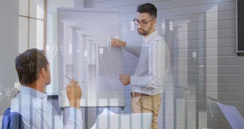 Business Presentation with Data Overlays in Modern Office