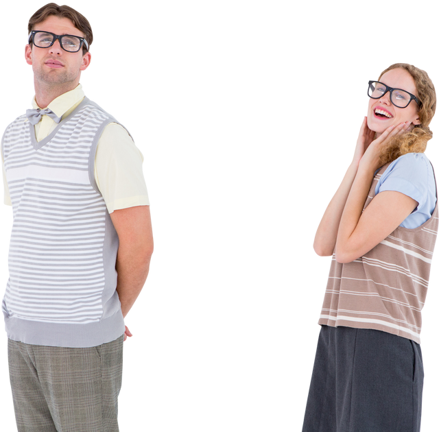 Transparent background of geeky hipster couple posing with confidence - Download Free Stock Videos Pikwizard.com