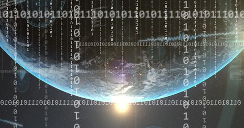 Digital earth with binary code and data over space background
