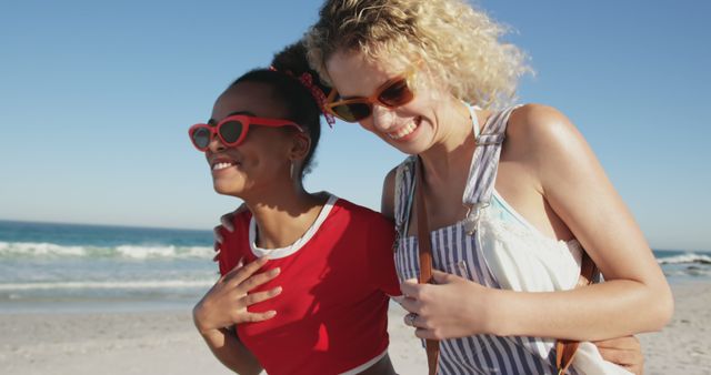 Two Happy Friends Enjoying Beach Day in Summer Sunshine - Download Free Stock Images Pikwizard.com