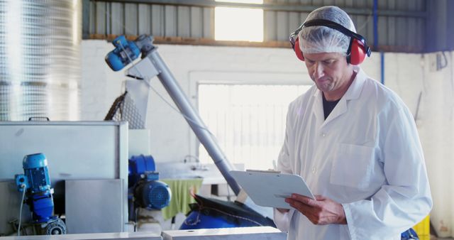 Factory Worker with Protective Headgear Inspecting Equipment - Download Free Stock Images Pikwizard.com