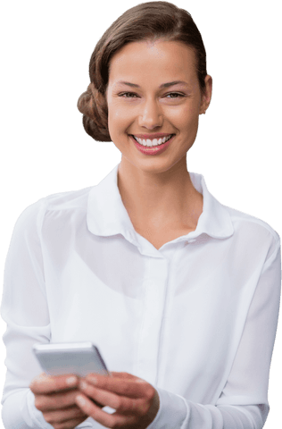 transparent cheerful businesswoman holding smartphone - Download Free Stock Videos Pikwizard.com