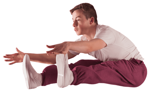 Caucasian sportsman exercising with determination on transparent background