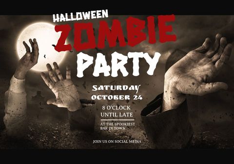 Eerie Halloween Zombie Party Invitation with Grasping Hands - Download Free Stock Templates Pikwizard.com