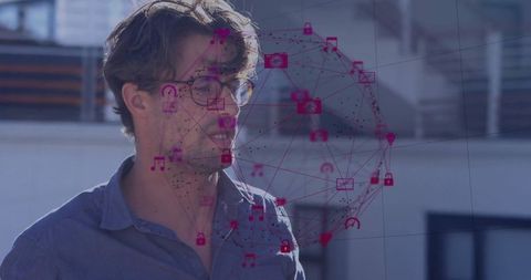 Professional Man and Futuristic Digital Network Interface