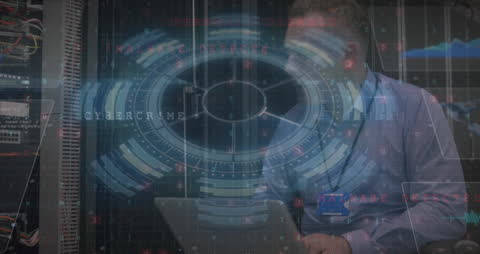 Cybersecurity Animation with Data Analysis in Server Room