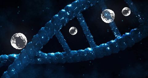 Dna strand with molecular elements in scientific visualization