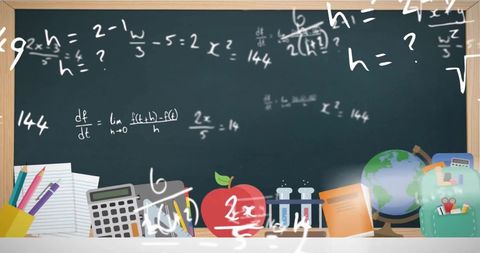 Chalkboard with School Supplies and Mathematical Equations Background - Download Free Stock Images Pikwizard.com