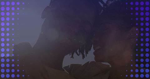 Couple Embracing Under Clear Skies with Artistic Overlay