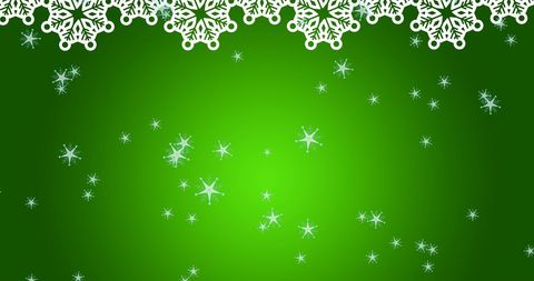 Festive Snowflakes Falling on Vibrant Green Background