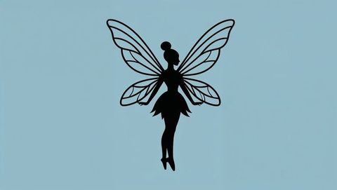 Silhouette of a Delicate Fairy Against Blue Background