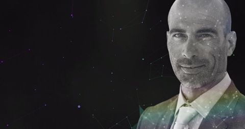 Confident Businessman Embracing Digital Innovation Network