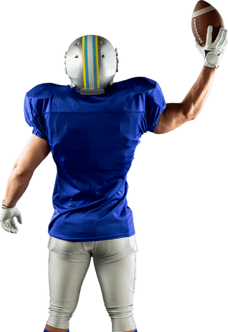 Transparent football player holding ball in victory pose