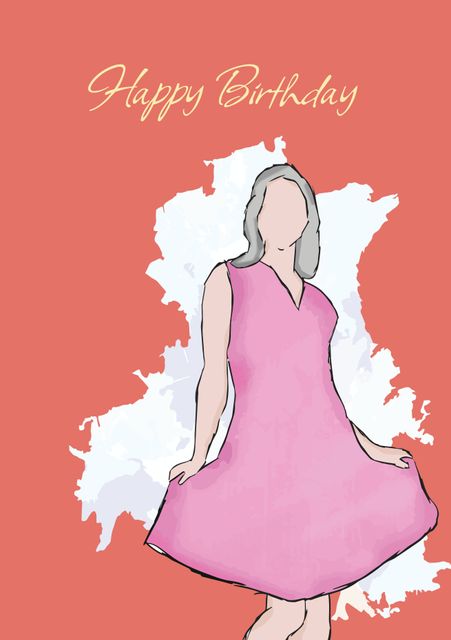 Joyful Sketched Lady in Pink Dress for Stylish Birthday Cards - Download Free Stock Videos Pikwizard.com