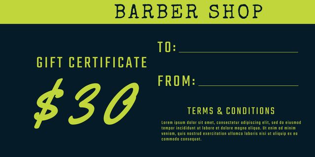 Barber Shop Gift Certificate Template with Bold $30 Value - Download Free Stock Templates Pikwizard.com