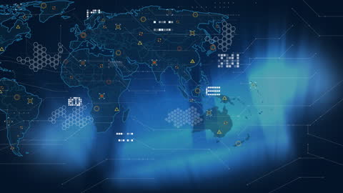 World Map Overlay with Data Points on Futuristic Interface