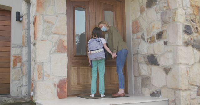 Mother and Daughter Going Back to School During Pandemic - Download Free Stock Images Pikwizard.com