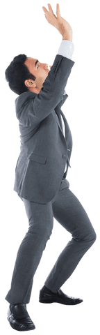 Transparent Businessman Raising Arms in Formal Attire