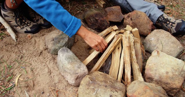 Campfire Setup with Kindling and Rocks Ready for an Outdoor Adventure - Download Free Stock Images Pikwizard.com