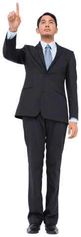 Transparent asian businessman pointing up in suit