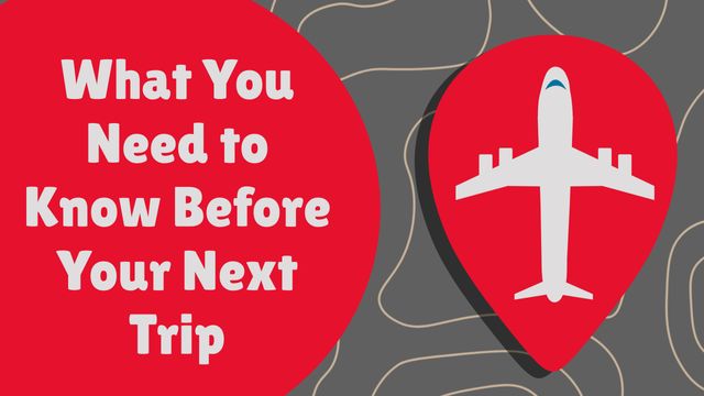 This visually appealing image is perfect for travel blogs, articles, and guides providing tips and essential information for travelers. The bold text and airplane-heart icon catch the reader's eye, making it suitable for use in promotional material or educational content about vacation planning and travel safety.