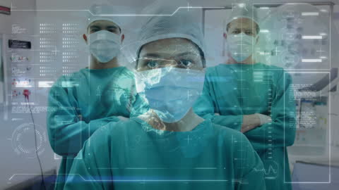 Futuristic Medical Team with Digital Data Overlay Concept