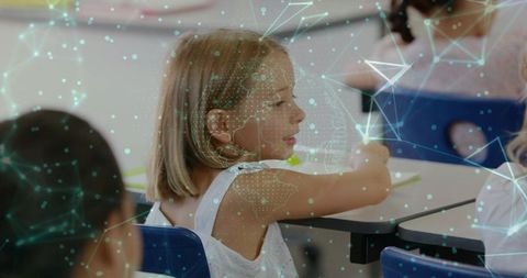 Children in Classroom Connecting with Technology Interface