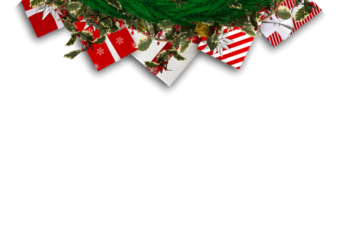 Festive Christmas Wreath and Decorative Gifts on Transparent Background