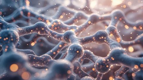 Futuristic lattice network with glowing nodes and filaments