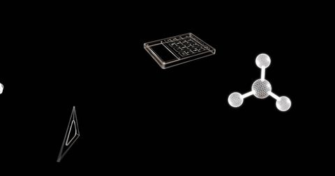 Digital Interface Science Icons Simulation on Black Background