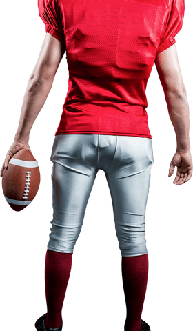 Transparent back view of football player holding ball