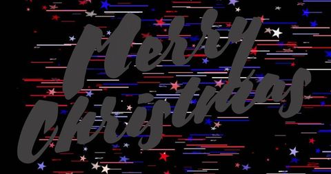 Merry christmas handwritten script with red blue star streaks on black digital card