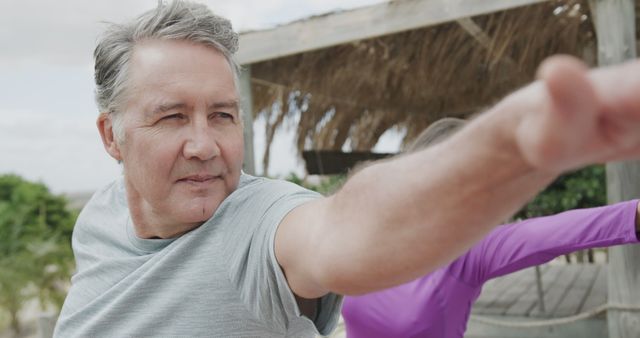 Senior Couple Practicing Outdoor Yoga on Scenic Beach - Download Free Stock Images Pikwizard.com