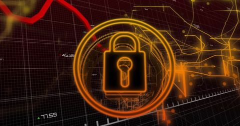 Digital Lock Symbol on Financial Data with Abstract Network Overlay - Download Free Stock Images Pikwizard.com