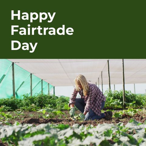 Caucasian Female Farmer Celebrating Happy Fairtrade Day in Garden - Download Free Stock Templates Pikwizard.com