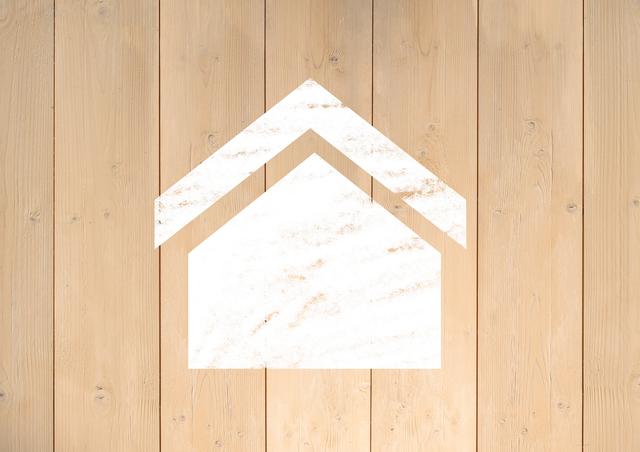 Digital composition of white home icon on wooden plank background