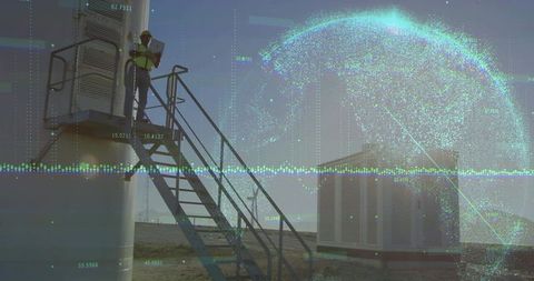 Engineer Monitoring Industrial Tank with Digital Technology Interface