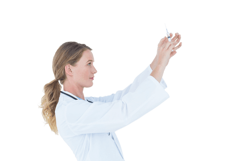 Transparent Woman Doctor Preparing Syringe with Serious Focus
